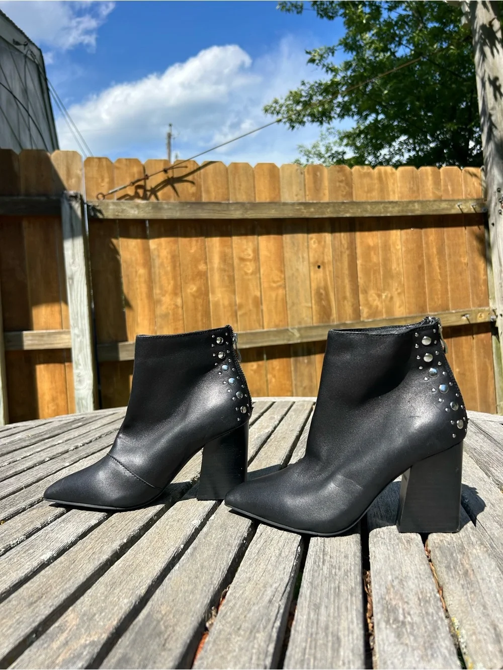 Black studded leather Golo heeled booties size 6.5 punk chic alternative summer